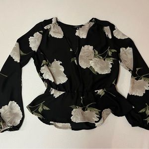 2/$20 - Pretty Floral Black, Green & Beige Summer Blouse by Dynamite | XS